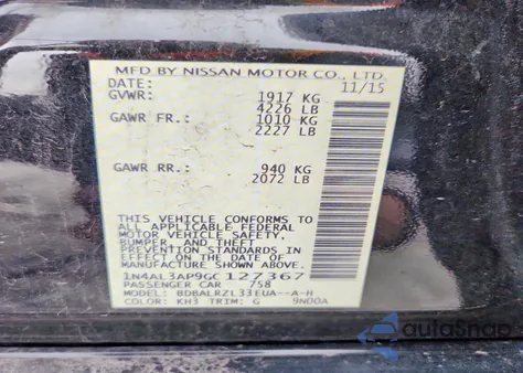 2016 Nissan Altima 2.5 z USA, uszkodzony, nr VIN 1N4AL3AP9GC127367